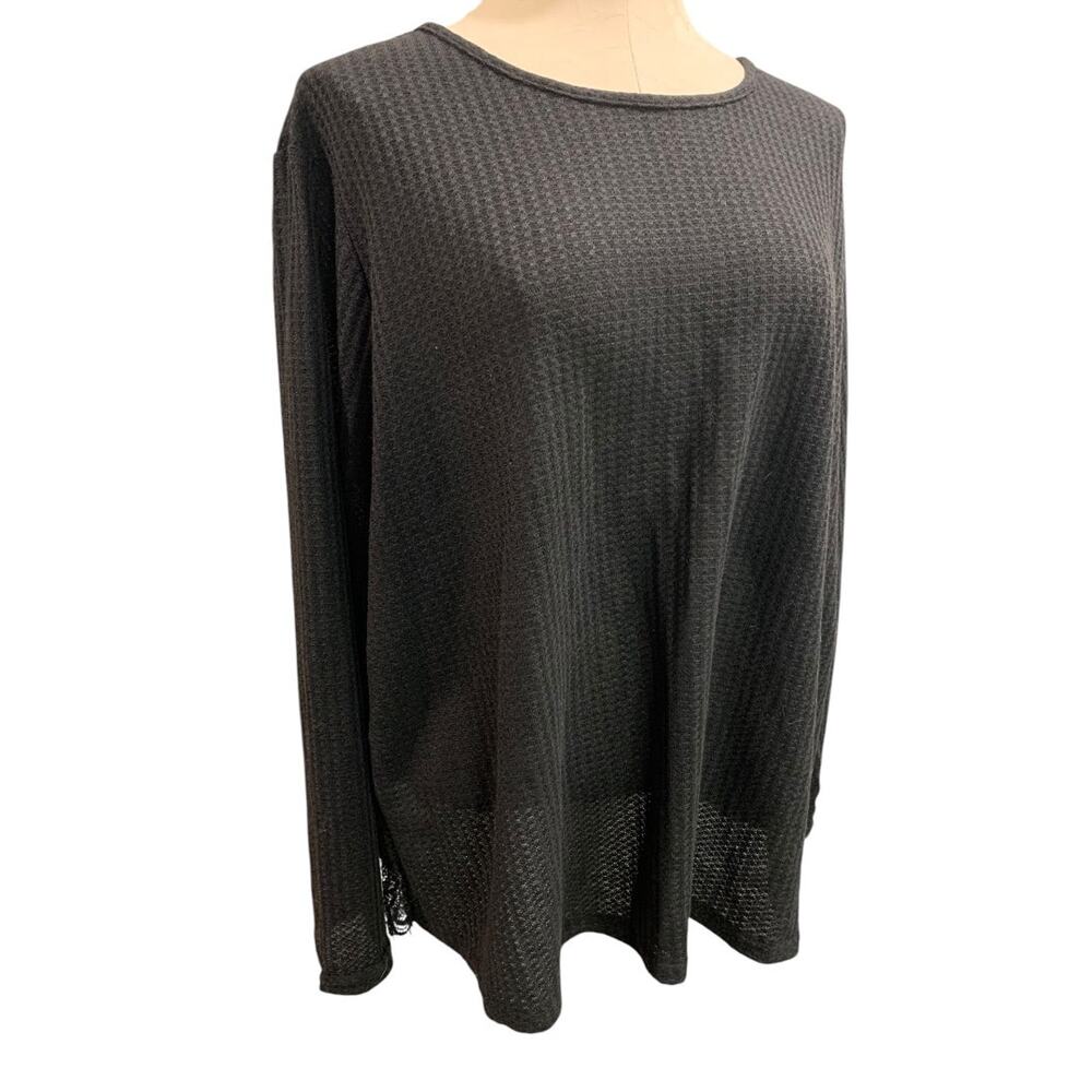 2XL Shein Curve Womens Petal Back Sheer Thermal Shirt Black